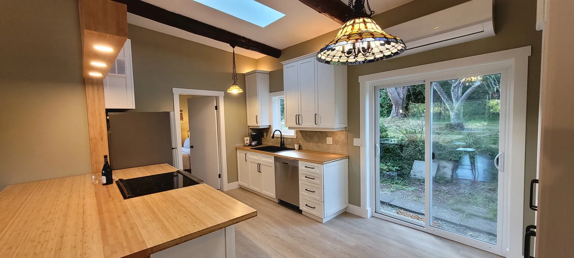 Unit 1 kitchen with butcher block island